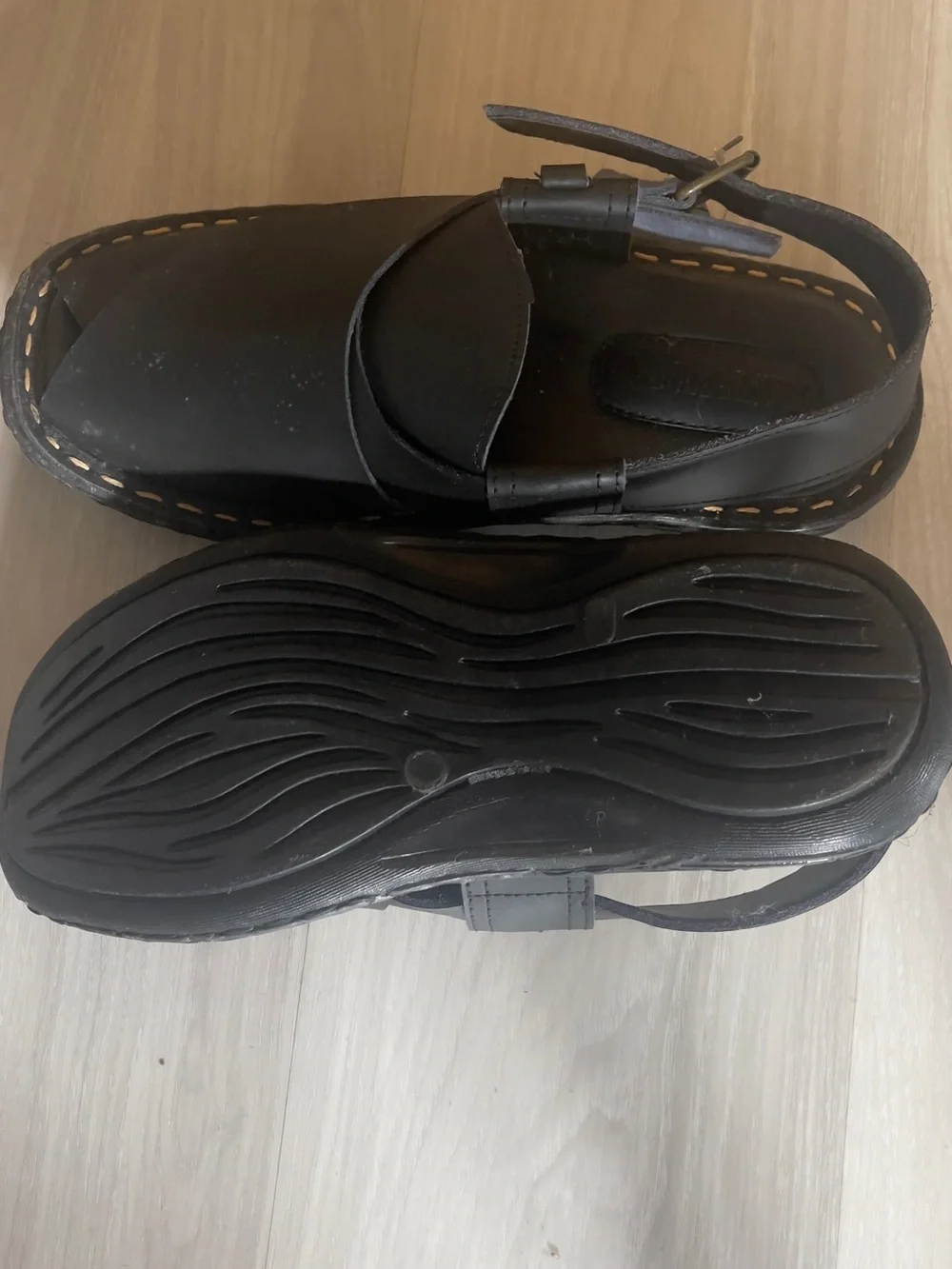 Men's Black Leather Slingback Sandals - Unknown Brand
